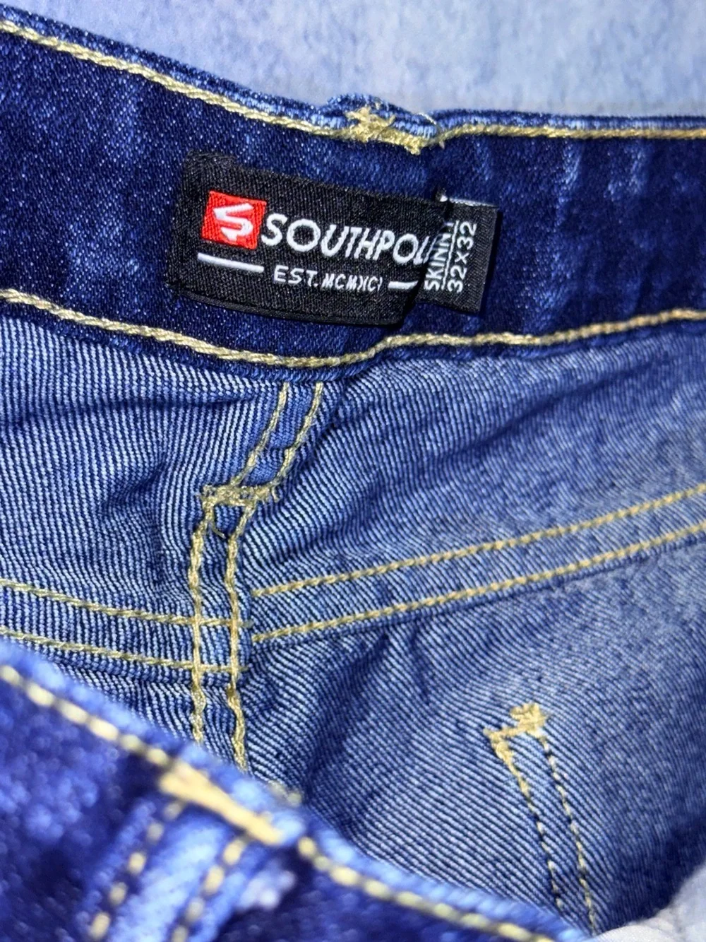 South Pole Men’s Blue Moto Ribbed Skinny Jeans